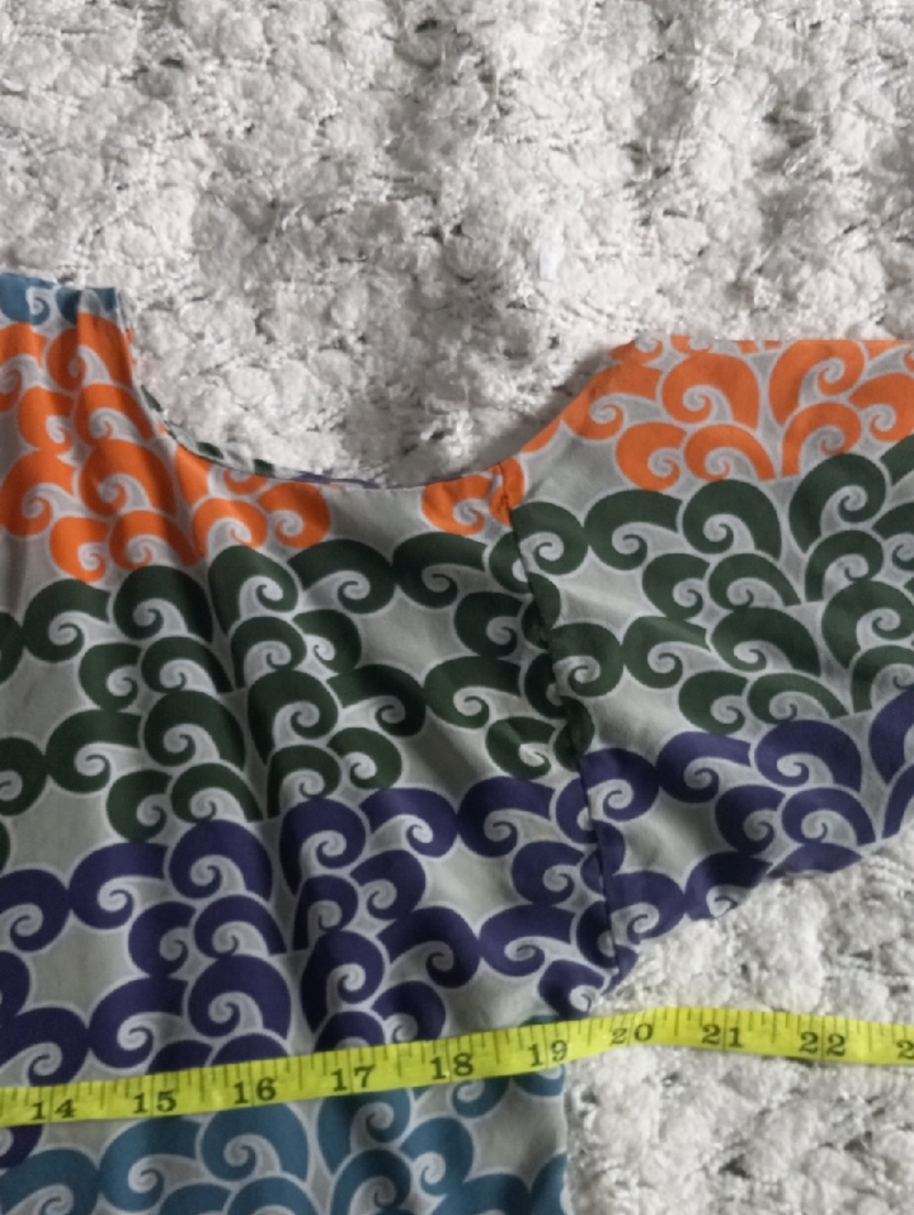 Ali Ro Patterned Cold-Shoulder Dress in Orange, Blue & Green Belt Include Size 6 - Picture 7 of 9